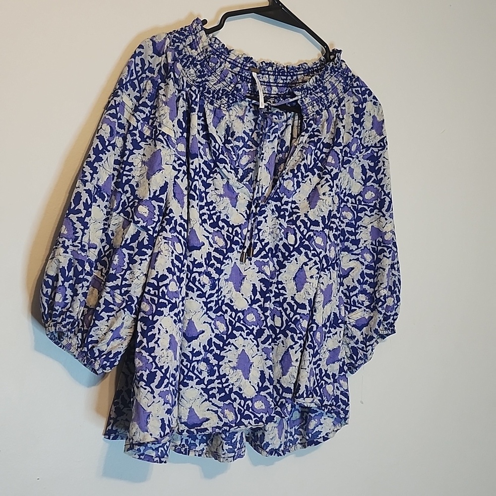 Free People Blue and Cream Floral Blouse - Picture 6 of 13